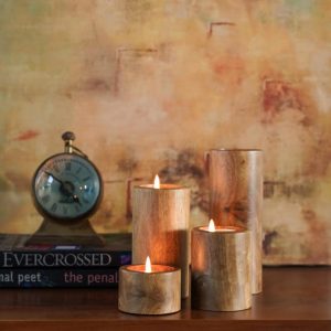 Handcrafted Wooden Round Tea Light Candle Holder – Set of 4