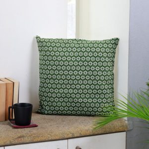 Flora Printed Cushion cover Green/White 18″x18″