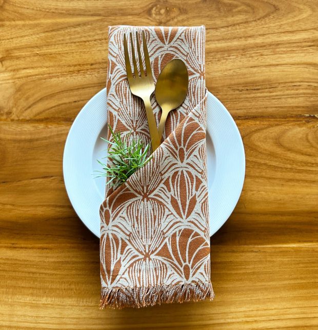 Metamorph Printed Cotton Table Napkins Brown – Set of 6