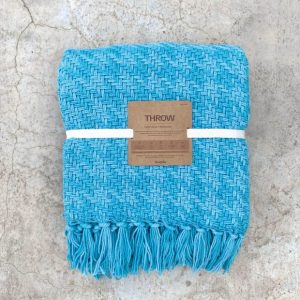 Houndstooth Handwoven Cotton Throw Blue