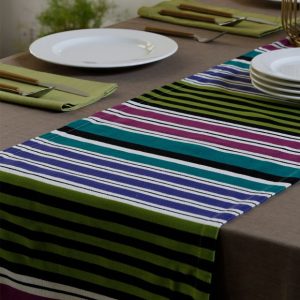 Satin Stripe Cotton Table Runner Multi-color 14″x 90″